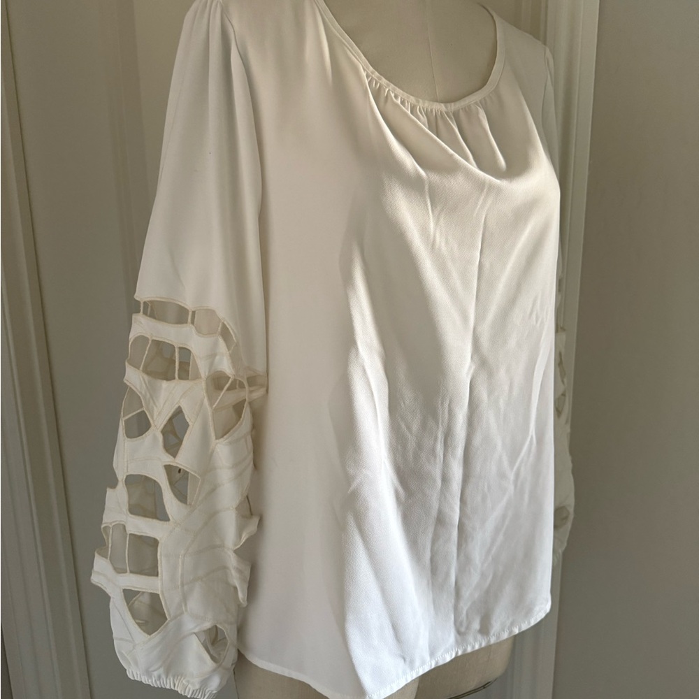 Joie Cream Long Sleeve Blouse with abstract cutaway